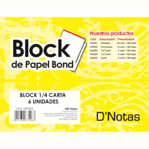 BLOCK BLANCO 1/4 CARTA D NOTAS PAQUETE 6 UNIDADES