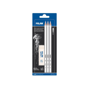 LAPIZ PARA DIBUJO BLANCO MILAN + BORRADOR 3 UNDS