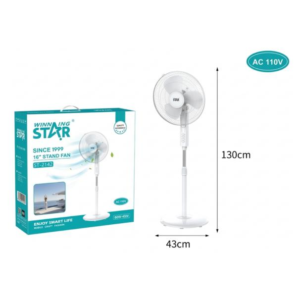 VENTILADOR DE PIE 16 PULG WINNING STAR ST-2142 3 VELOCIDADES DFS-1013-WST-110V-17417 BLANCO