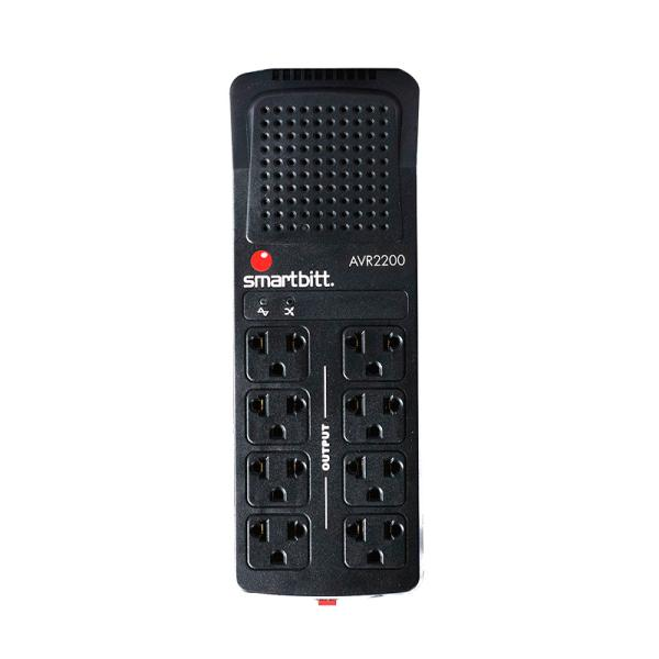 REGULADOR DE VOLTAJE SMARTBITT SBAVR2200 2200VA 1100W 8 TOMAS 95?148 VCA AVR PROTECCIÓN RJ11 LED NEGRO