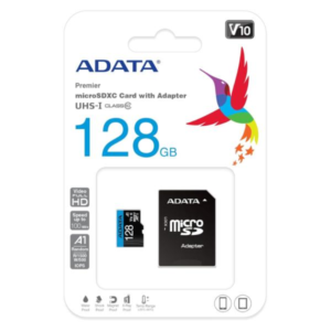 MEMORIA MICRO SDXC 128GB ADATA AUSDX128GUI3V30SA2-RA1 100MB/S LECTURA 85MB/S ESCRITURA PARA CAMARAS DASH CAMS SMARTPHONES TABLETS RESISTENTE ADAPTADOR SD